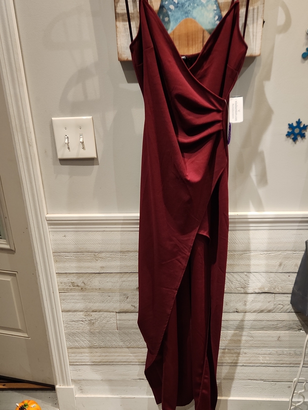 Windsor Burgundy Draped High-Low Slip Dress Sz M